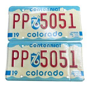 Colorado 1976 Centennial License Plates Red, Blue & Cream 5051